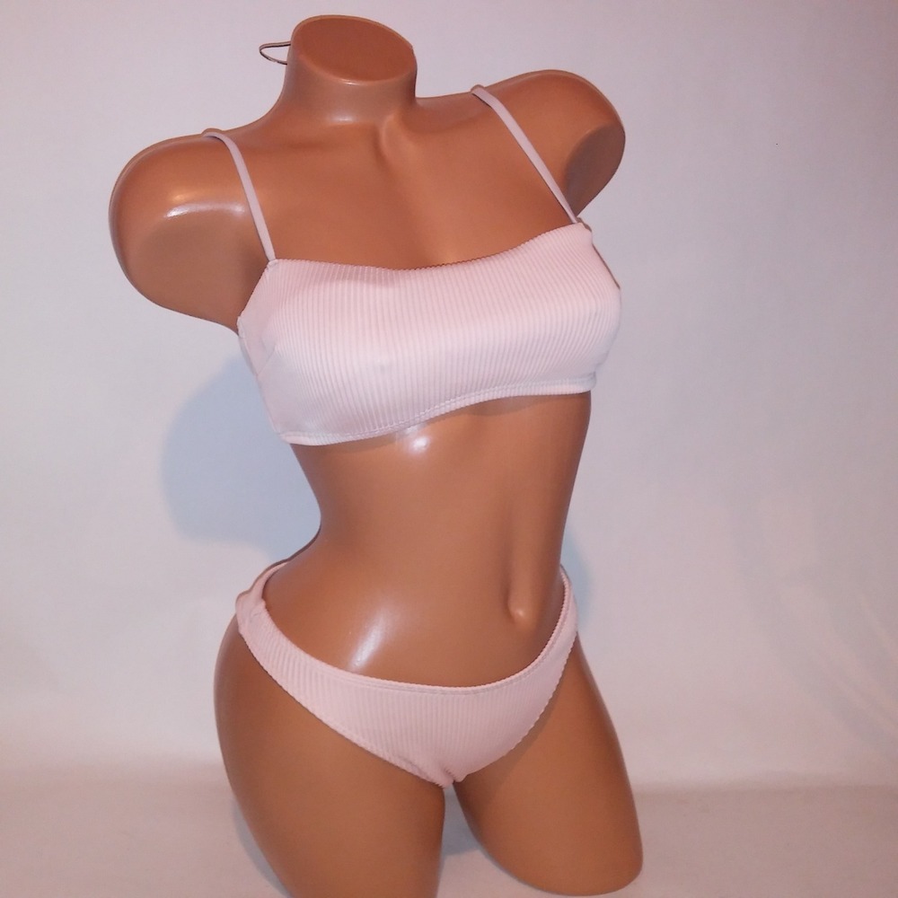 Hollister Swim Bikini Medium Top Small Bottom Dark Cream Ribbed Removable Paddin